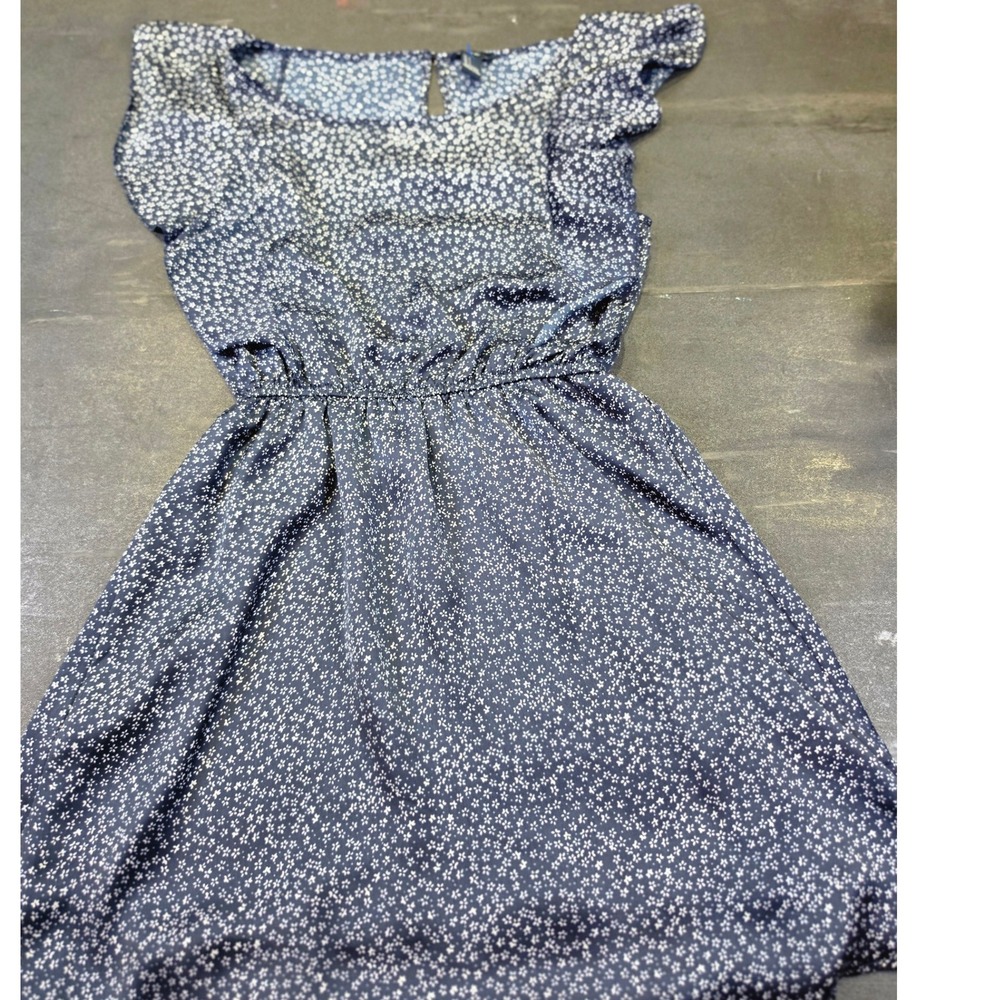 I Love H81 Forever 21 Navy Blue Floral Ruffle Sleeve Mini Dress Small